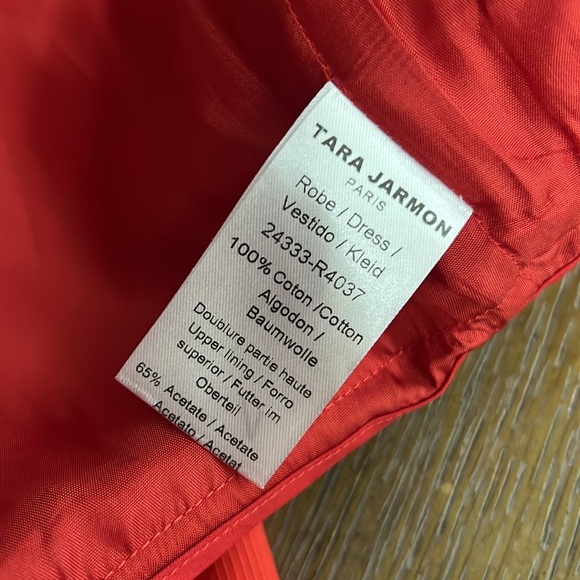 TARA JARMON Roquette V-NECK Full Skirt DRESS IN CORAL COLOR IN Rouge 40 - Picture 10 of 10